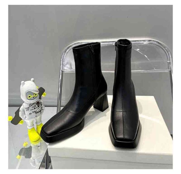 boots short boots female by french far square head side zipper thick heel short tube martin high heels thin, Black
boots short boots female by french far square head side zipper thick heel short tube martin high heels thin, Black