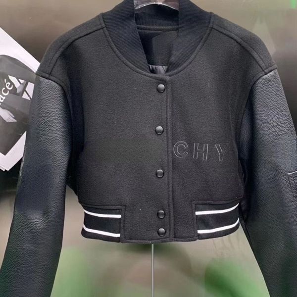 givy womens jacket cashmere leather panel coat designer baseball jackets letter embroidered cropped cardigan, Black;brown
givy womens jacket cashmere leather panel coat designer baseball jackets letter embroidered cropped cardigan, Black;brown