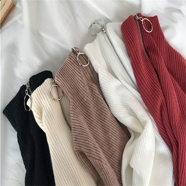 women s sweaters knitted zipper high neck sweater pullovers turtleneck autumn winter basic slim fit black pull femme 220916, White;black
women s sweaters knitted zipper high neck sweater pullovers turtleneck autumn winter basic slim fit black pull femme 220916, White;black