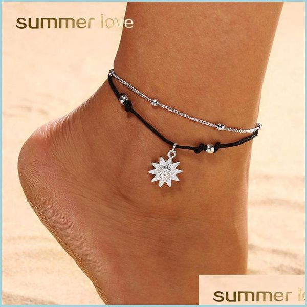 

anklets bohemia sun pendant beaded anklet bracelet for women simple rope alloy double-layer in summer leg ankle foot jewelry anklets dhqmk, Red;blue