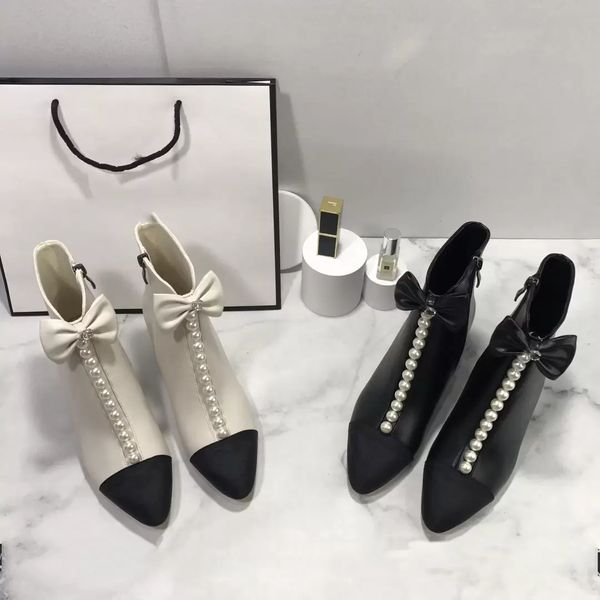 c boots mid high heels ankle boot women's leather pearl bow booties paris fashion branded pointed toe ladies cute dress shoe back zippe, Black
c boots mid high heels ankle boot women's leather pearl bow booties paris fashion branded pointed toe ladies cute dress shoe back zippe, Black