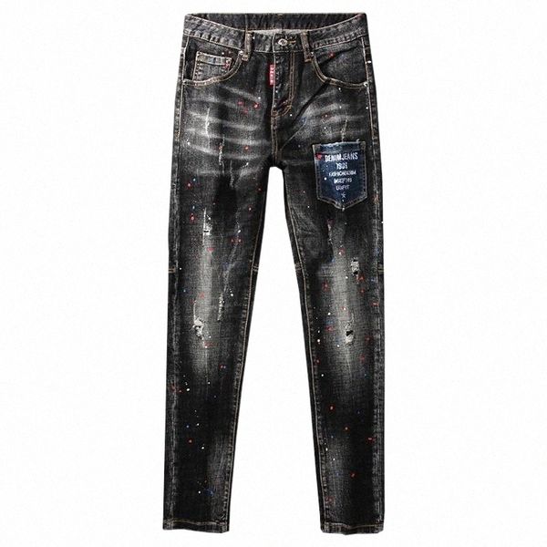 men's jeans fashion streetwear men retro gray painted designer ripped trousers patch pocket slim fit elastic hip hop pencil pants 19lv#, Blue
men's jeans fashion streetwear men retro gray painted designer ripped trousers patch pocket slim fit elastic hip hop pencil pants 19lv#, Blue