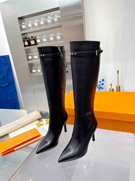 autumn winter knee boots fashion pointed toe women's zipper belt buckle high heel cowhide leather comfortable knight long boot quality, Black
autumn winter knee boots fashion pointed toe women's zipper belt buckle high heel cowhide leather comfortable knight long boot quality, Black