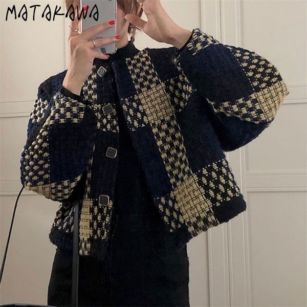 women's jackets matakawa woman jacket autumn korean o neck long sleeve plaid tweed vintage contrast color elegant casual coat women 220, Black;brown
women's jackets matakawa woman jacket autumn korean o neck long sleeve plaid tweed vintage contrast color elegant casual coat women 220, Black;brown