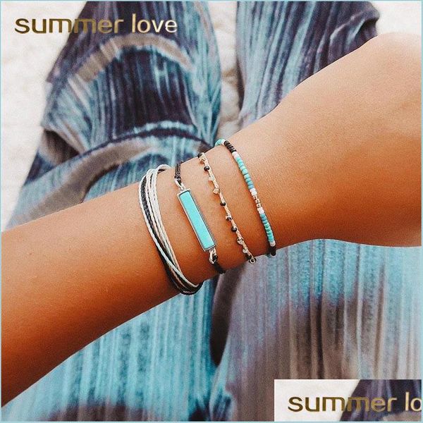 bangle 4 pcs/set bohemian blue white handmade mtilayer wax rope woven bracelet for women square beaded personality charm drop deliver dh1ao, Black
bangle 4 pcs/set bohemian blue white handmade mtilayer wax rope woven bracelet for women square beaded personality charm drop deliver dh1ao, Black