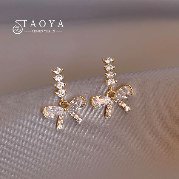 2022 new design sense micro setting zircon bowknot dangle earrings korean elegant jewelry party luxury accessories for women's, Silver