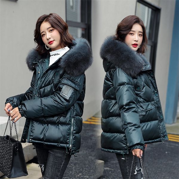 women's down parkas big fur collar jacket winter overcoat bright down jacket for women coat puffer hooded 220919, Black
women's down parkas big fur collar jacket winter overcoat bright down jacket for women coat puffer hooded 220919, Black
