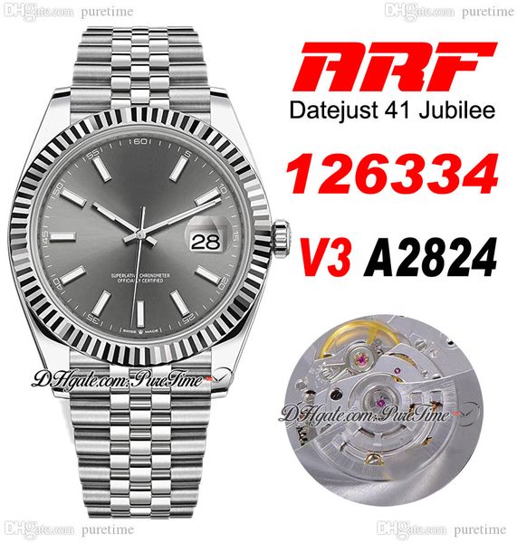 arf v3 126334 eta a2824 automatic mens watch 41mm fluted bezel dark rhodium stick dial 904l jubileesteel bracelet watches super edition same, Slivery;brown
arf v3 126334 eta a2824 automatic mens watch 41mm fluted bezel dark rhodium stick dial 904l jubileesteel bracelet watches super edition same, Slivery;brown
