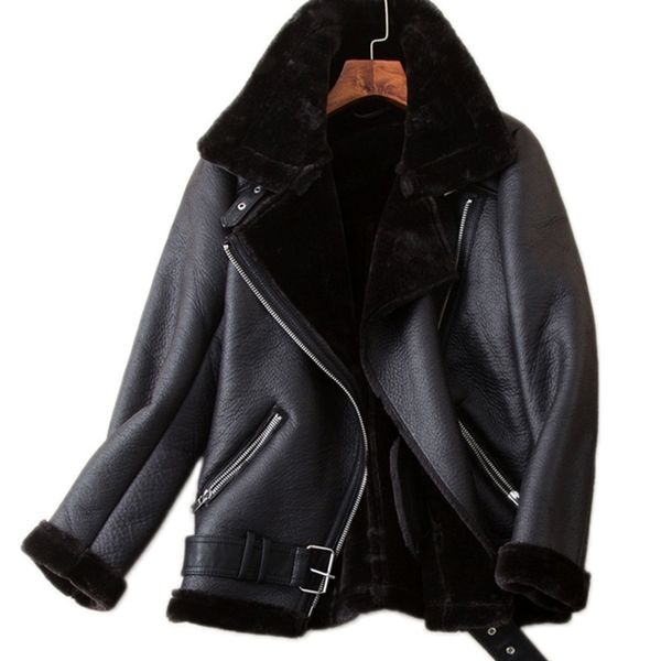 women's leather faux ailegogo winter coats women thickness fur sheepskin female jacket outwear casaco feminino 220919, Black
women's leather faux ailegogo winter coats women thickness fur sheepskin female jacket outwear casaco feminino 220919, Black
