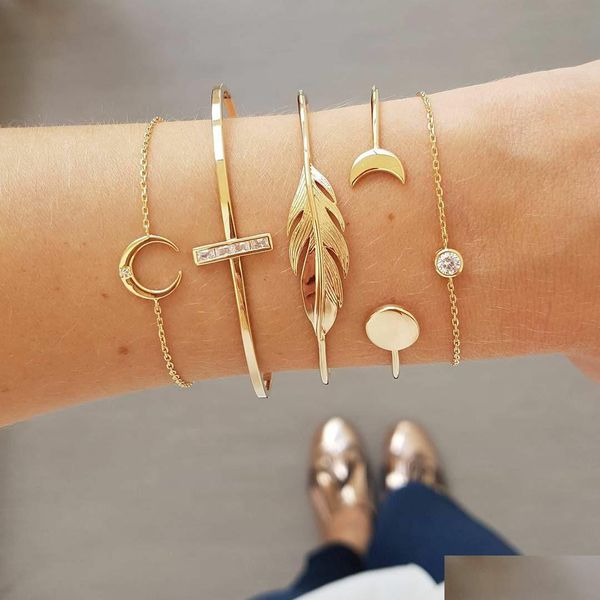 bangle 4pcs/set feather stars moon olive branch crystal open cuff bracelet for women girl gold plating adjustable wire bangle fashion dhcnr, Black 
bangle 4pcs/set feather stars moon olive branch crystal open cuff bracelet for women girl gold plating adjustable wire bangle fashion dhcnr, Black