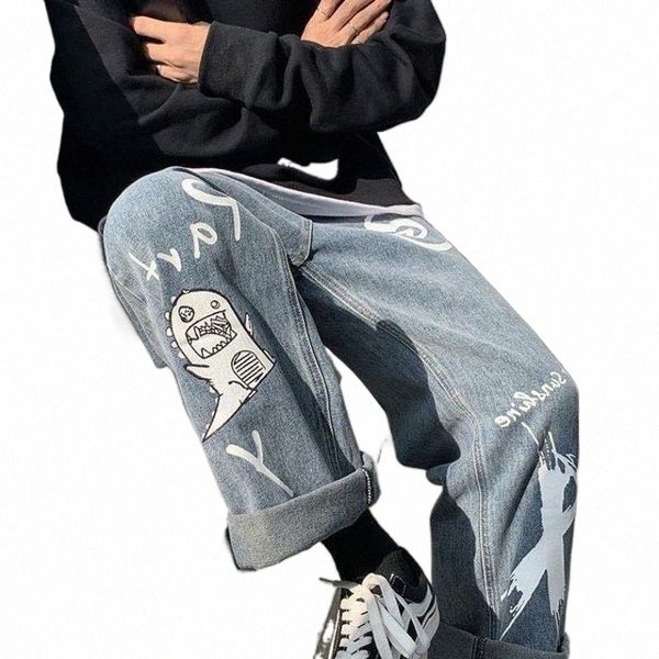 men's jeans graffiti print for men casual pants autumn korean fashion loose high waist preppy style straight wide-leg trousers 57sc#, Blue
men's jeans graffiti print for men casual pants autumn korean fashion loose high waist preppy style straight wide-leg trousers 57sc#, Blue