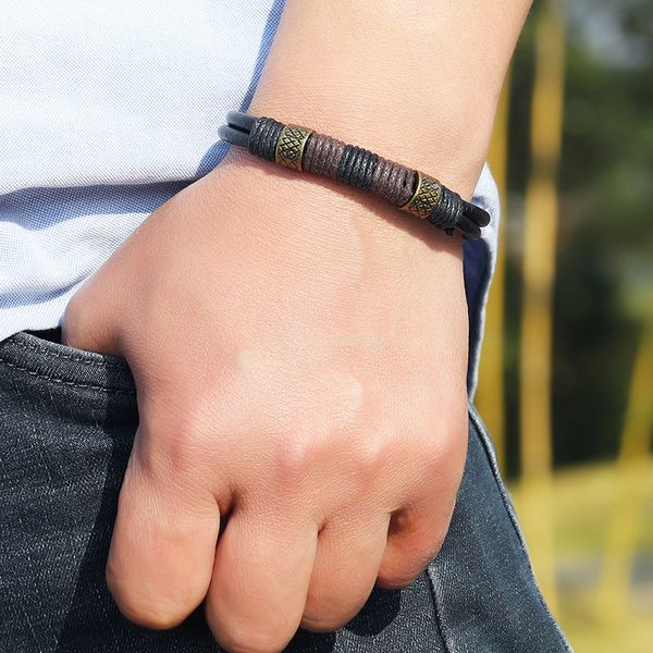 new punk men hand-woven hemp rope bracelet black leather winding bangle for man jewelry gift, Golden;silver
new punk men hand-woven hemp rope bracelet black leather winding bangle for man jewelry gift, Golden;silver