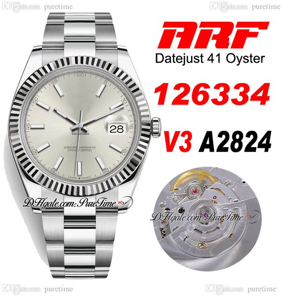 arf v3 126334 eta a2824 automatic mens watch 41mm fluted bezel silver stick dial 904l oystersteel bracelet watches super edition same series, Slivery;brown
arf v3 126334 eta a2824 automatic mens watch 41mm fluted bezel silver stick dial 904l oystersteel bracelet watches super edition same series, Slivery;brown