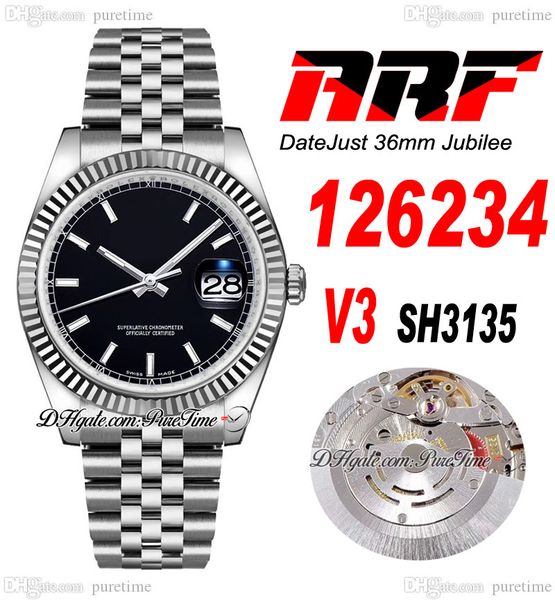 arf v3 36 126234 sh3135 automatic watch mens womens ladies fluted bezel black stick dial 904l jubileesteel bracelet super edition same serie, Slivery;brown
arf v3 36 126234 sh3135 automatic watch mens womens ladies fluted bezel black stick dial 904l jubileesteel bracelet super edition same serie, Slivery;brown