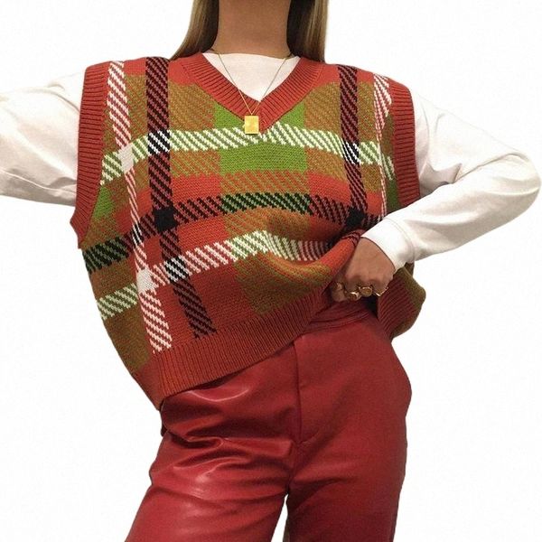 vintage plaid knitted sweater vest for women preppy style v-neck loose streetwear fashion casual female 90s women's tanks & camis 99kz, White
vintage plaid knitted sweater vest for women preppy style v-neck loose streetwear fashion casual female 90s women's tanks & camis 99kz, White
