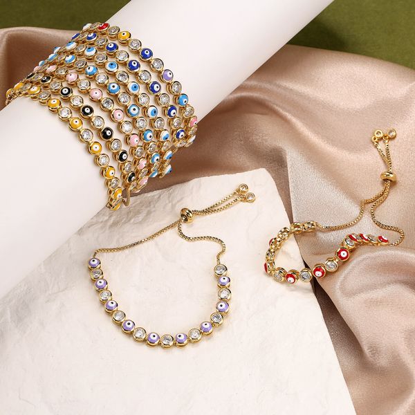 s3209 fashion jewelry enamel evil eye bracelet for women zircon colorful blue eyes adjustable bracelets, Golden;silver
s3209 fashion jewelry enamel evil eye bracelet for women zircon colorful blue eyes adjustable bracelets, Golden;silver