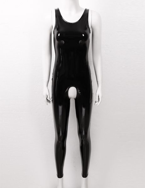 womens lingerie one-piece catsuit costumes wet look patent leather bodysuit u neck sleeveless crotchless leotard romper jumpsuit, Black
womens lingerie one-piece catsuit costumes wet look patent leather bodysuit u neck sleeveless crotchless leotard romper jumpsuit, Black