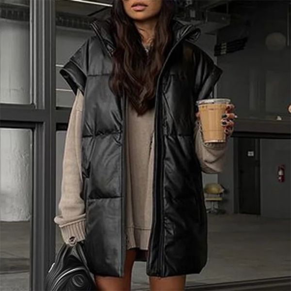 women's vests pu vest jackets faux leather waistcoat streetwear coat ladies black fashion outwear female sleeveless woman jacket 220916, Black;white
women's vests pu vest jackets faux leather waistcoat streetwear coat ladies black fashion outwear female sleeveless woman jacket 220916, Black;white