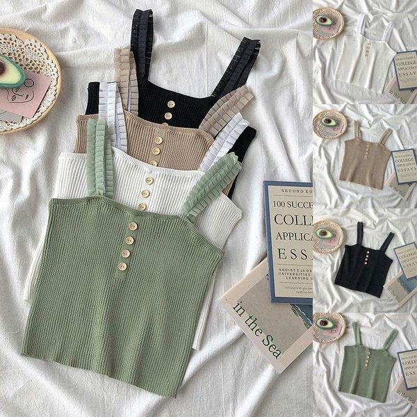 women knitted tank solid camisole button vest knit crop lace cami slim 54u5#, Black;white
women knitted tank solid camisole button vest knit crop lace cami slim 54u5#, Black;white
