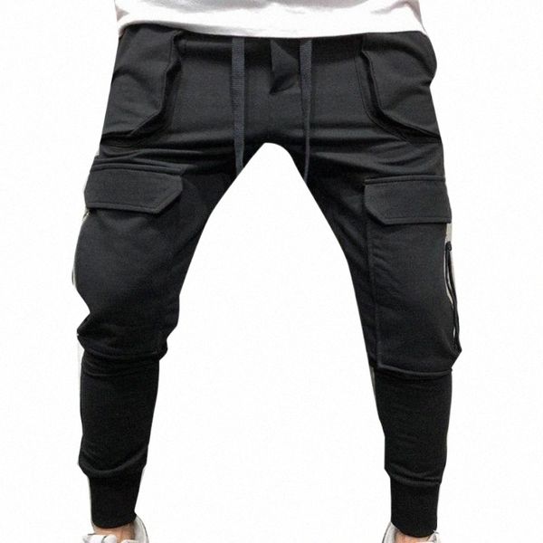 70% sporty men solid color drawstring multi-pockets cargo pants ankle tie trousers men's n5x0#, Black
70% sporty men solid color drawstring multi-pockets cargo pants ankle tie trousers men's n5x0#, Black