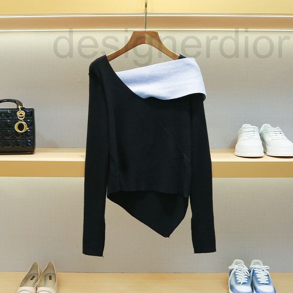 women's sweaters designer family sweater women's long sleeve 2022 early autumn new asymmetric contrast collar slim fit women, White;black
women's sweaters designer family sweater women's long sleeve 2022 early autumn new asymmetric contrast collar slim fit women, White;black