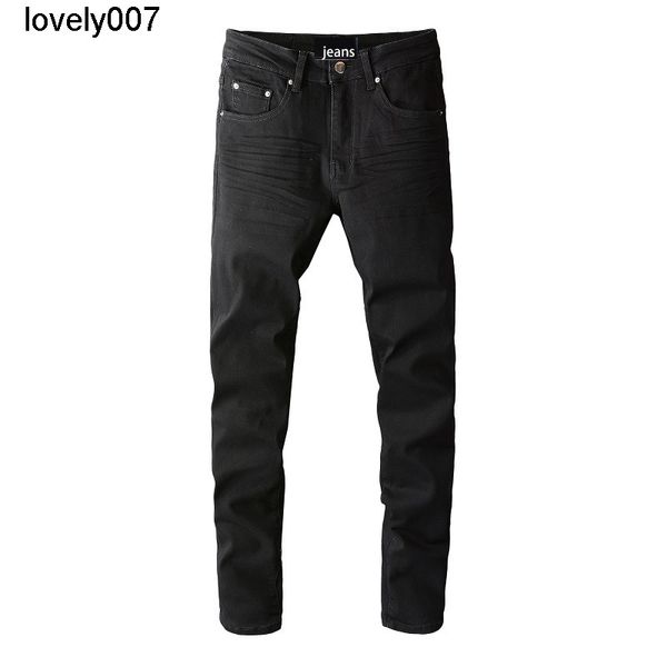 designer men's jeans amirs black pants personalized wrinkle elastic slim fit hole jeans, Blue