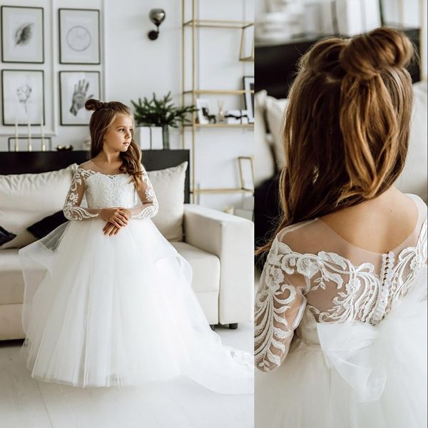 2022 flower girls dresses for weddings simple white ivory long sleeves lace applique illusion button back sweep train with bow kids birthday, White;blue
2022 flower girls dresses for weddings simple white ivory long sleeves lace applique illusion button back sweep train with bow kids birthday, White;blue