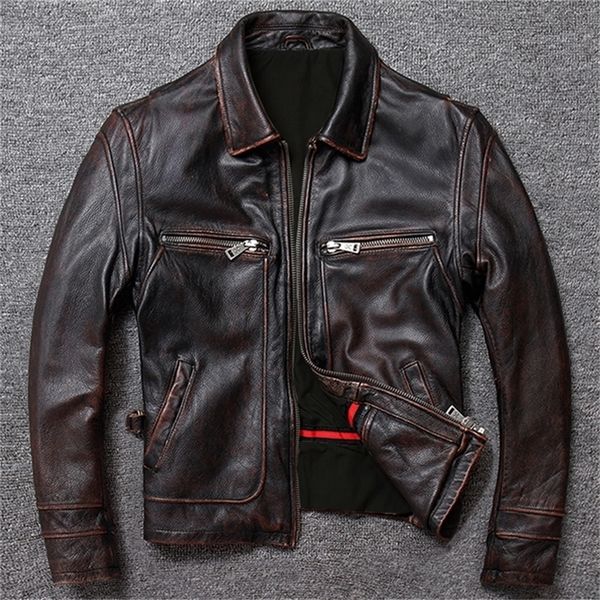 men s leather faux classic cowhide coat natural genuine jacket vintage style real clothes clothing calf skin 220916, Black
men s leather faux classic cowhide coat natural genuine jacket vintage style real clothes clothing calf skin 220916, Black