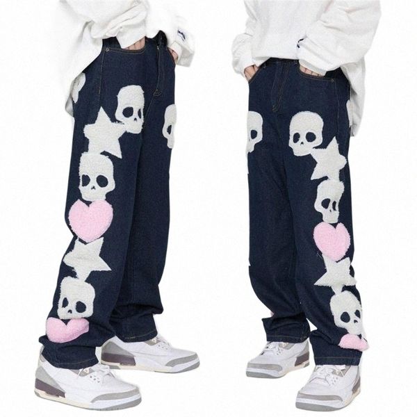 men's jeans denim pants for men women fashion skulls hearts embroidery on side oversized casual hip hop trousers 45bj#, Blue
men's jeans denim pants for men women fashion skulls hearts embroidery on side oversized casual hip hop trousers 45bj#, Blue