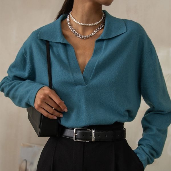 women's sweaters bornladies vintage polo collar autumn winter loose thick cashmere pullover oversize warm jumper 220916, White;black
women's sweaters bornladies vintage polo collar autumn winter loose thick cashmere pullover oversize warm jumper 220916, White;black