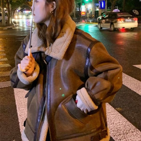 women's fur faux women leather coats sheep shearling thicken jacket lady fashion long sleeve zipped outerwear winter warm coat 220919, Black
women's fur faux women leather coats sheep shearling thicken jacket lady fashion long sleeve zipped outerwear winter warm coat 220919, Black