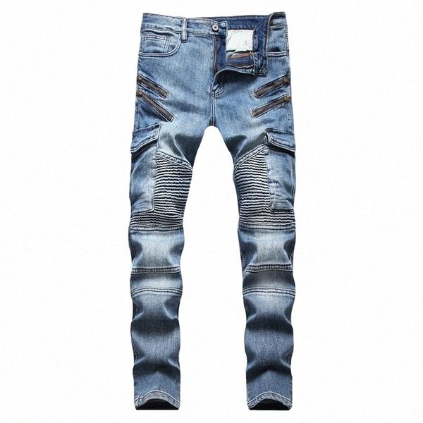 men's jeans men biker streetwear zippers pleated stretch denim pants middle waist slim straight blue trousers c4yp#
men's jeans men biker streetwear zippers pleated stretch denim pants middle waist slim straight blue trousers c4yp#
