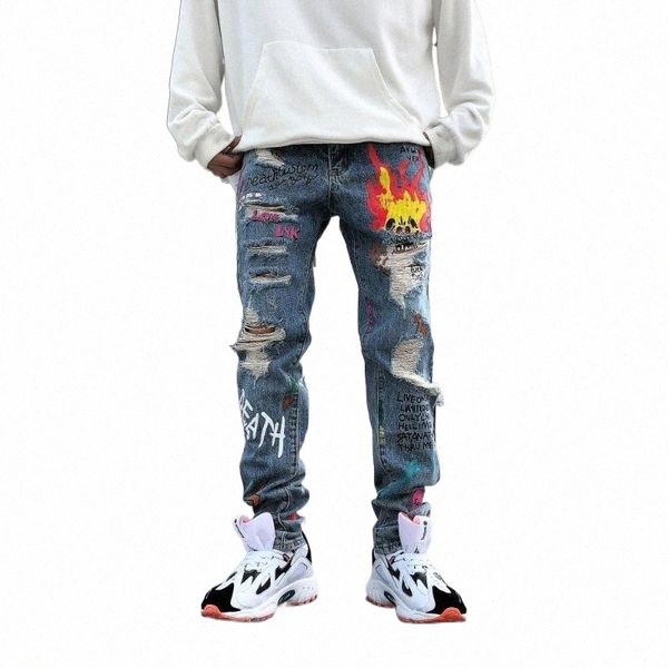 men's jeans 2021 graffiti print ripped holes distressed punk rock men pencil pants washed retro hip hop street dance denim trousers m9p, Blue
men's jeans 2021 graffiti print ripped holes distressed punk rock men pencil pants washed retro hip hop street dance denim trousers m9p, Blue