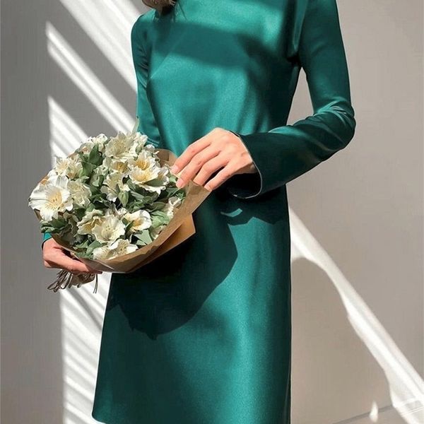 party dresses silk satin for women elegant long sleeve knee length evening o neck a line fashion summer 220916, White;black
party dresses silk satin for women elegant long sleeve knee length evening o neck a line fashion summer 220916, White;black