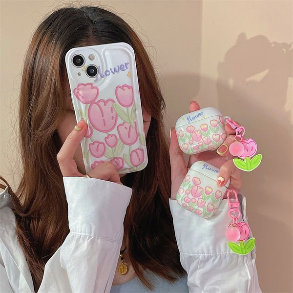 earphone cases for airpods pro 1 2 cute pink tulip flower for air pods 2 3 cartoon pendant keychain headset protection cover girls conque earphone cases for airpods pro 1 2 cute pink tulip flower for air pods 2 3 cartoon pendant keychain headset protection cover girls conque