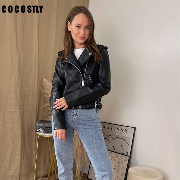 women's leather faux jacket women black s zipper coat turn-down motor biker belt veste femme autumn winter jackets 220916
women's leather faux jacket women black s zipper coat turn-down motor biker belt veste femme autumn winter jackets 220916