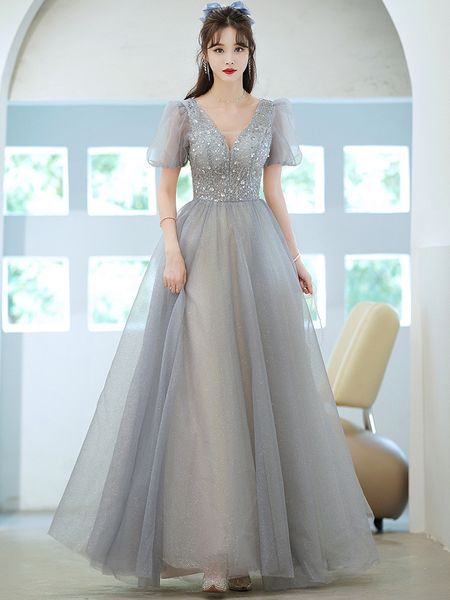 fancy gray evening dresses v-neck short sleeves lace-up back floor length prom gowns, Black;red
fancy gray evening dresses v-neck short sleeves lace-up back floor length prom gowns, Black;red