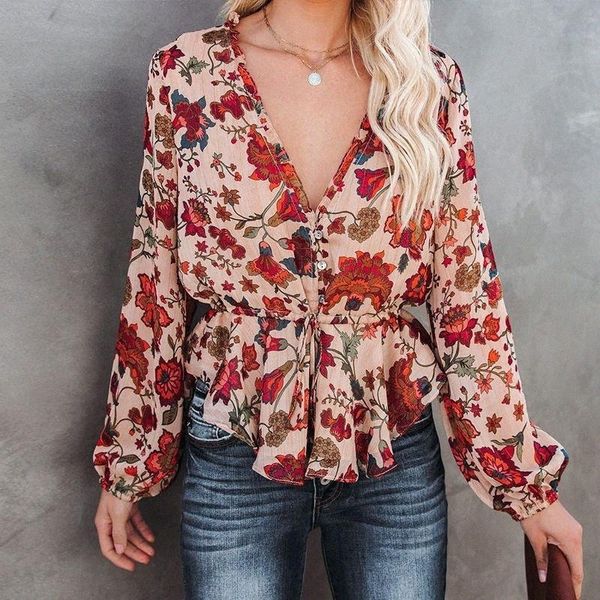 women's blouses & shirts autumn floral print drawstring shirt blouse women spring long sleeve v neck slim female chic irregular casual, White
women's blouses & shirts autumn floral print drawstring shirt blouse women spring long sleeve v neck slim female chic irregular casual, White
