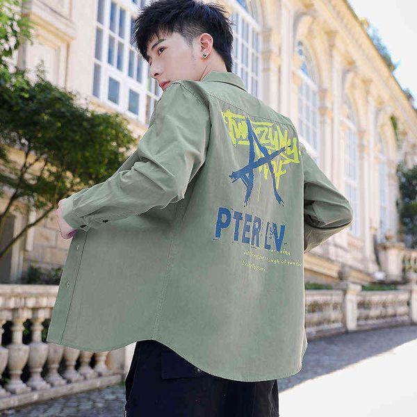men's casual shirts printed 2022 autumn korean new loose versatile cotton long sleeve fashion coat, White;black
men's casual shirts printed 2022 autumn korean new loose versatile cotton long sleeve fashion coat, White;black