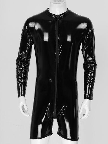pvc catsuit costumes mens mock neck zipper jumpsuit long sleeve bodysuit patent leather wet look rave clubwear lingerie romper costume, Black
pvc catsuit costumes mens mock neck zipper jumpsuit long sleeve bodysuit patent leather wet look rave clubwear lingerie romper costume, Black