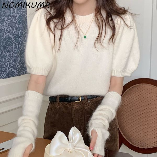 women s sweaters nomikuma korea chic short knitted sweater causal o neck puff sleeve sweet pullover knitwed spring women knitwear 220920, White;black
women s sweaters nomikuma korea chic short knitted sweater causal o neck puff sleeve sweet pullover knitwed spring women knitwear 220920, White;black