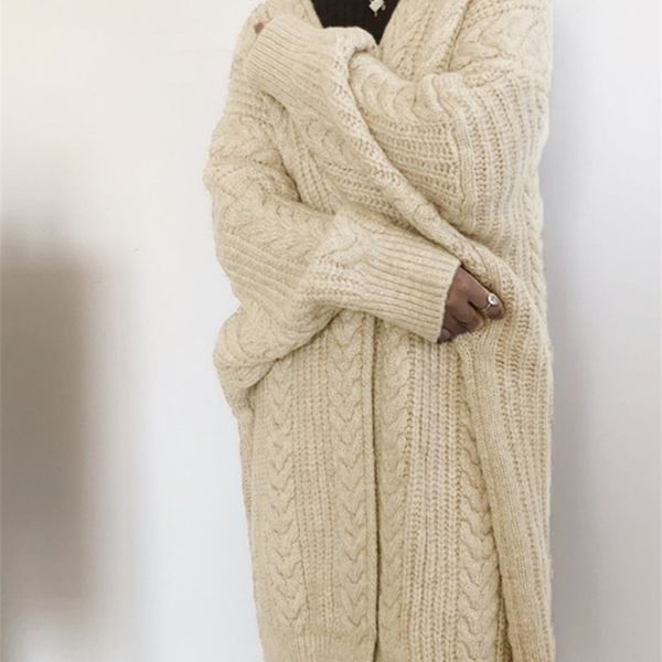 women's sweaters korean fashion autumn winter medium length knitted cardigan thickened loose fried dough twist sweater jacket women car, White;black
women's sweaters korean fashion autumn winter medium length knitted cardigan thickened loose fried dough twist sweater jacket women car, White;black