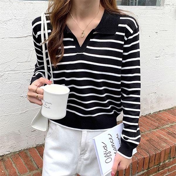 women's sweaters women long sleeve striped polo collar sweater female elegant spring autumn casual korean style thin knitted chic pull, White;black
women's sweaters women long sleeve striped polo collar sweater female elegant spring autumn casual korean style thin knitted chic pull, White;black