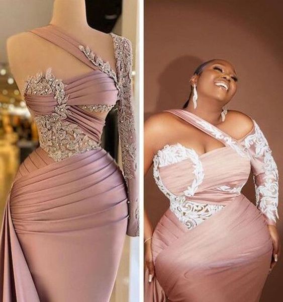 2023 plus size mermaid prom dresses one shoulder long sleeves lace applique sweep train custom made pleats ruched evening party gowns vestid, Black
2023 plus size mermaid prom dresses one shoulder long sleeves lace applique sweep train custom made pleats ruched evening party gowns vestid, Black