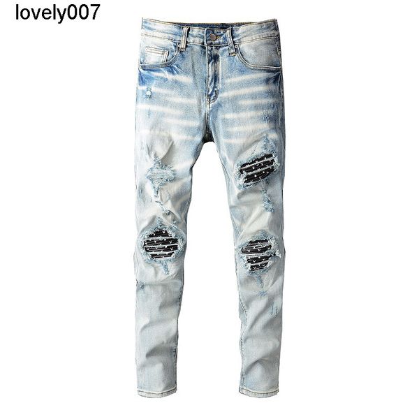 designer jeans fashion brand amirs jeans men's personality trend wear through splicing style hole slim fit pants, Blue
designer jeans fashion brand amirs jeans men's personality trend wear through splicing style hole slim fit pants, Blue