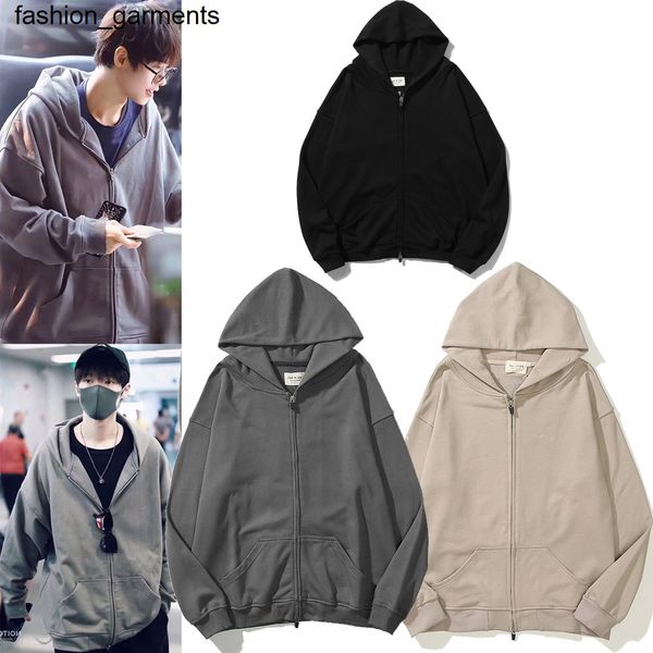 men's hoodies essential season zipper coat men's and women's grey hooded cardigan sweater high street style, Black
men's hoodies essential season zipper coat men's and women's grey hooded cardigan sweater high street style, Black
