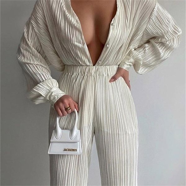 women's two piece pants ladies shirt suits pleated notched single-breasted female cardigan two-piece loose shirts and high-waist wide-l, White
women's two piece pants ladies shirt suits pleated notched single-breasted female cardigan two-piece loose shirts and high-waist wide-l, White