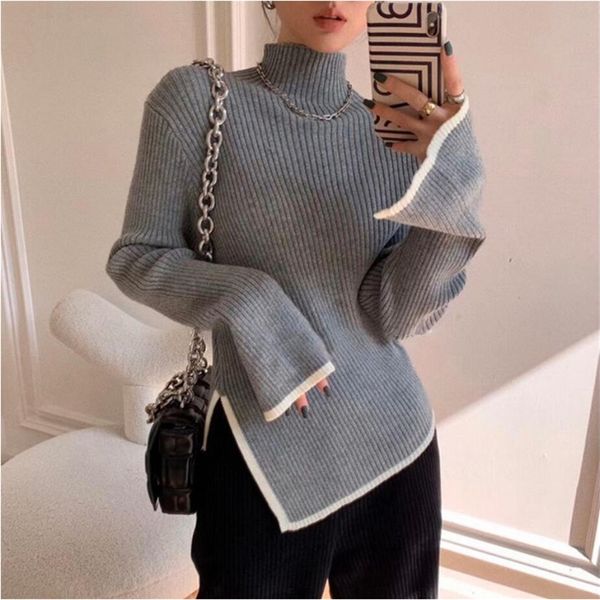 women's sweaters turtleneck women sweater autumn winter casual side slit pullover korean fashion knit sweaters long sleeve basic 22092, White;black
women's sweaters turtleneck women sweater autumn winter casual side slit pullover korean fashion knit sweaters long sleeve basic 22092, White;black