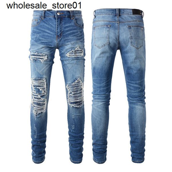 men's jeans amirs slim fit street fashion brand frayed jeans patch beggar jeans male, Blue
men's jeans amirs slim fit street fashion brand frayed jeans patch beggar jeans male, Blue