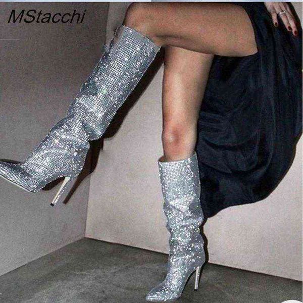 knee boots women high heels shoes crystal rhinestone pointed toe demonia fashion boots stiletto women's slip-on botas de mujer 220729, Black
knee boots women high heels shoes crystal rhinestone pointed toe demonia fashion boots stiletto women's slip-on botas de mujer 220729, Black